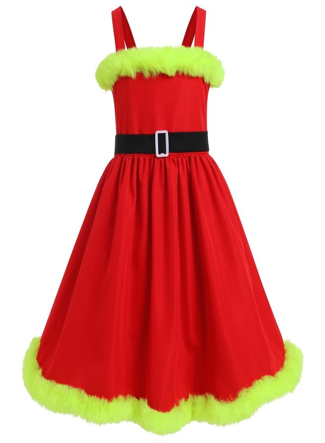 IMEKIS Kids for Girl Santa Mrs Claus Christmas Outfit Princess Gingham with Winter Velvet Cape Cloak Toddler Elf Xmas Holiday Photoshoot Red Green 3-4T - Image 4
